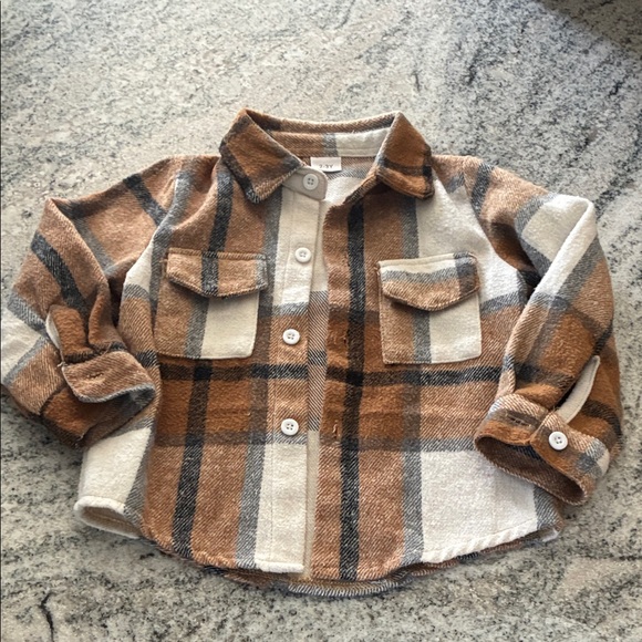 Plaid Brown and Cream Button Up l 2-3 Years - Picture 1 of 5